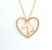 Load image into Gallery viewer, Crystal Heart Shaped Horse Pendant Necklace