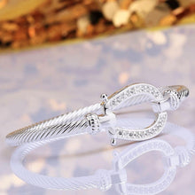 Load image into Gallery viewer, Premium Rose-Gold and Silver Horseshoe Bangle
